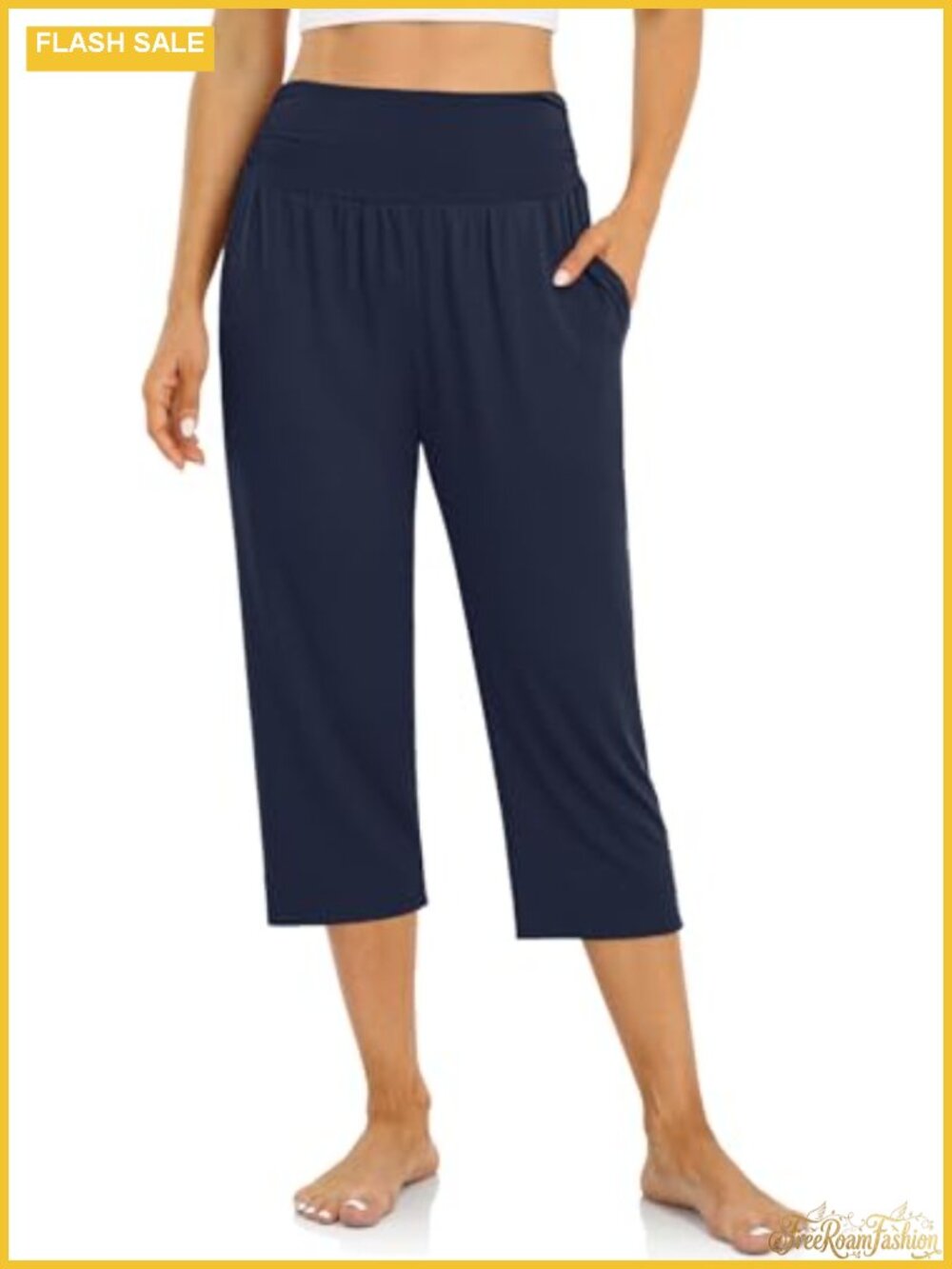 Women's High Waist Yoga Capri Pants Loose Wide Leg Sweatpants with Pockets